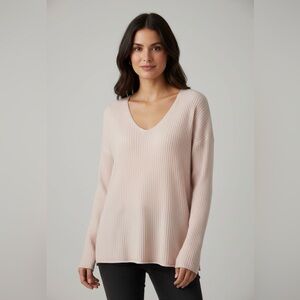 Aritizia Wilfred -  V-Neck Ribbed Wool Linen Blend Sweater